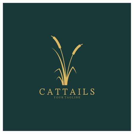 cattails or river reed grass plant logo design, aquatic plants, swamp, wild grass vectorのイラスト素材