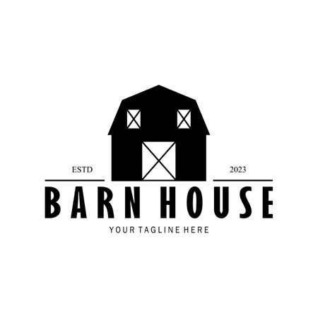 Vintage organic farmhouse or barn,warehouse, rustic barn and animal farmhouse logo design.のイラスト素材