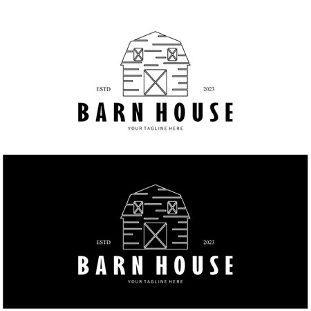 Vintage organic farmhouse or barn,warehouse, rustic barn and animal farmhouse logo design.のイラスト素材