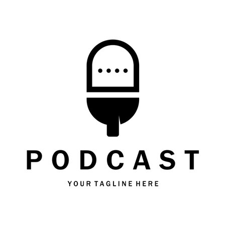 podcast logo with microphone and earphone audio, radio waves. for studio, talk show, chat, information sharing, interview, multimedia and web.のイラスト素材
