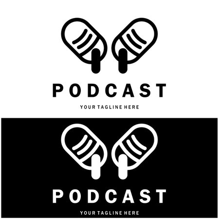 podcast logo with microphone and earphone audio, radio waves. for studio, talk show, chat, information sharing, interview, multimedia and web.のイラスト素材