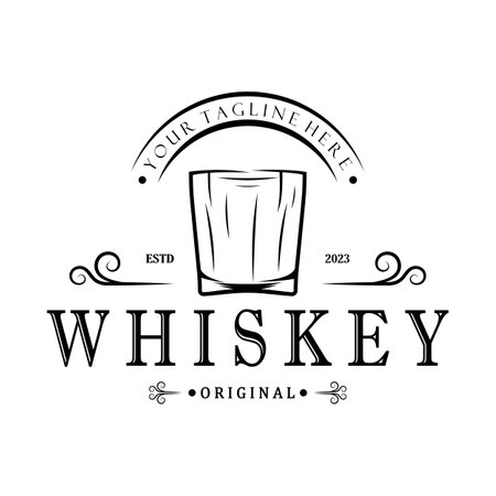 Vintage premium whiskey logo label with glass or beer. for drinks, bars, clubs, cafes, companies.のイラスト素材