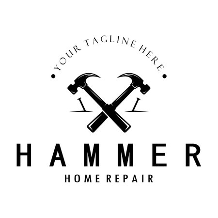 retro vintage crossed hammer and nail logo for home repair services, carpentry, badges, builders, woodworking, construction, vectorのイラスト素材