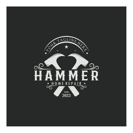 retro vintage crossed hammer and nail logo for home repair services, carpentry, badges, builders, woodworking, construction, vectorのイラスト素材