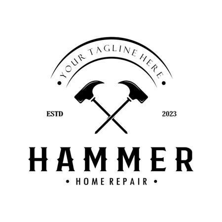 retro vintage crossed hammer and nail logo for home repair services, carpentry, badges, builders, woodworking, construction, vectorのイラスト素材