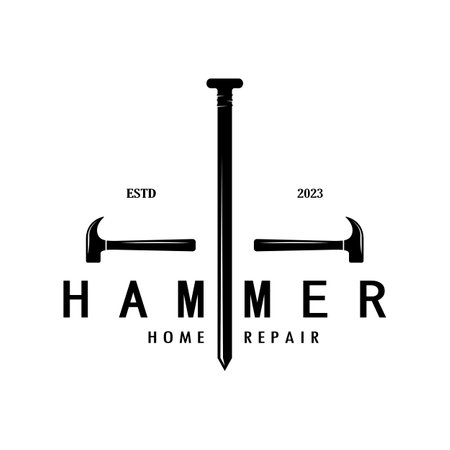 retro vintage crossed hammer and nail logo for home repair services, carpentry, badges, builders, woodworking, construction, vectorのイラスト素材