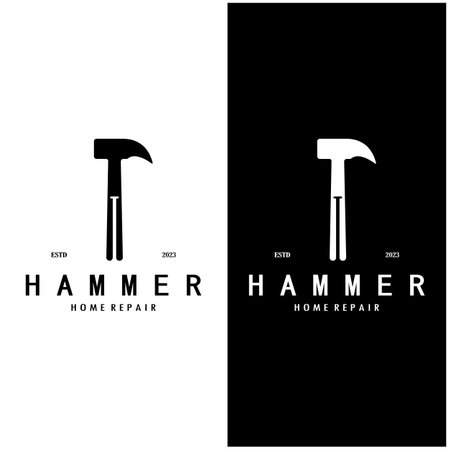 retro vintage crossed hammer and nail logo for home repair services, carpentry, badges, builders, woodworking, construction, vectorのイラスト素材