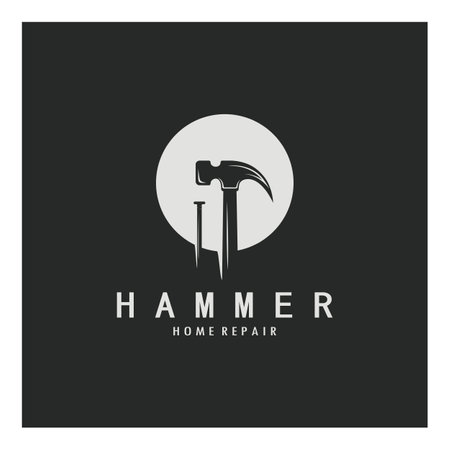 retro vintage crossed hammer and nail logo for home repair services, carpentry, badges, builders, woodworking, construction, vectorのイラスト素材