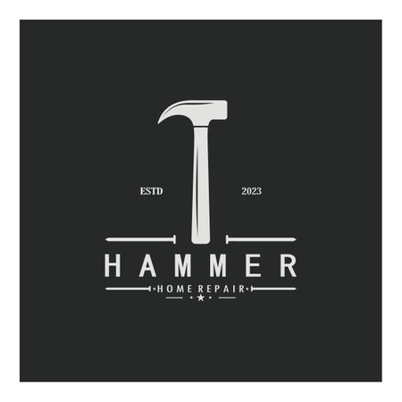 retro vintage crossed hammer and nail logo for home repair services, carpentry, badges, builders, woodworking, construction, vectorのイラスト素材