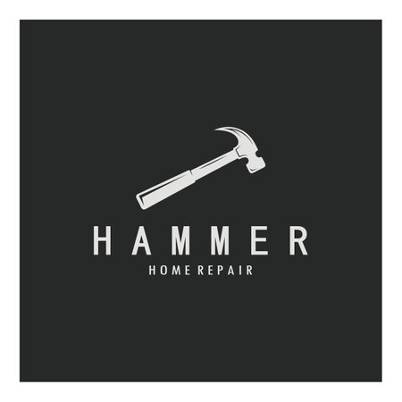 retro vintage crossed hammer and nail logo for home repair services, carpentry, badges, builders, woodworking, construction, vectorのイラスト素材