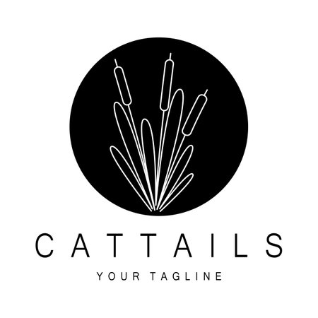 cattails or river reed grass plant logo design, aquatic plants, swamp, wild grass vectorのイラスト素材
