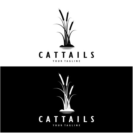 cattails or river reed grass plant logo design, aquatic plants, swamp, wild grass vectorのイラスト素材