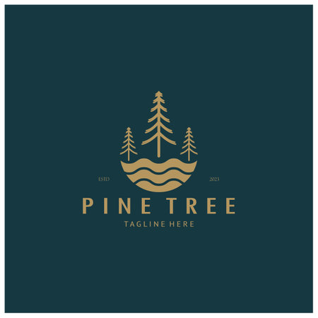 simple pine or fir tree logo,evergreen.for pine forest,adventurers,camping,nature,badges and business.vectorのイラスト素材