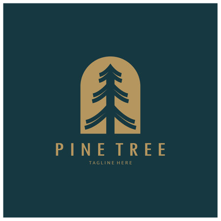 simple pine or fir tree logo,evergreen.for pine forest,adventurers,camping,nature,badges and business.vectorのイラスト素材