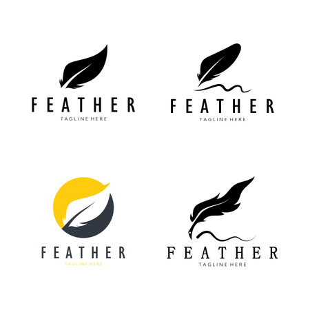 Feather logo, feather pen logo, law firm feather logo vector simple designのイラスト素材