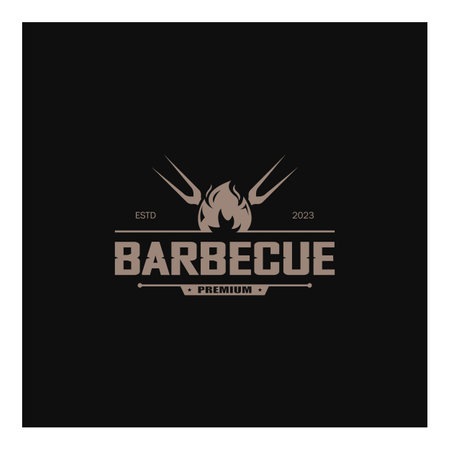 Simple Barbecue Vintage hot grill, with crossed flames and spatula. Logo for restaurant, badge, cafe and bar.vectorのイラスト素材