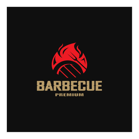 Simple Barbecue Vintage hot grill, with crossed flames and spatula. Logo for restaurant, badge, cafe and bar.vectorのイラスト素材