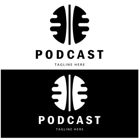 podcast logo with microphone and earphone audio, radio waves. for studio, talk show, chat, information sharing, interview, multimedia and web.のイラスト素材