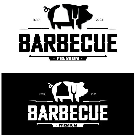 Simple Barbecue Vintage hot grill, with crossed flames and spatula. Logo for restaurant, badge, cafe and bar.vectorのイラスト素材