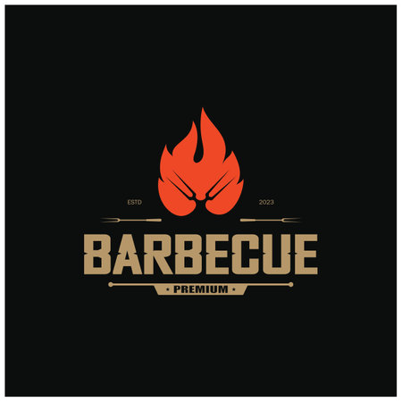 Simple Barbecue Vintage hot grill, with crossed flames and spatula. Logo for restaurant, badge, cafe and bar.vectorのイラスト素材