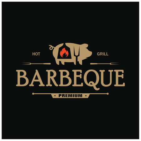 Simple Barbecue Vintage hot grill, with crossed flames and spatula. Logo for restaurant, badge, cafe and bar.vectorのイラスト素材