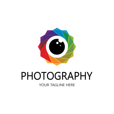 photography camera logo icon vector design template isolated on black backgroundのイラスト素材