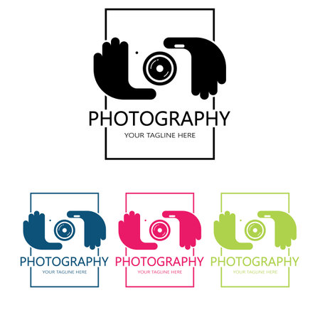 photography camera logo icon vector design template isolated on black backgroundのイラスト素材