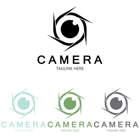 photography camera logo icon vector design template isolated on black backgroundのイラスト素材