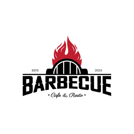 Simple Barbecue Vintage hot grill, with crossed flames and spatula. Logo for restaurant, badge, cafe and bar.vectorのイラスト素材