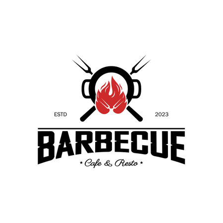 Simple Barbecue Vintage hot grill, with crossed flames and spatula. Logo for restaurant, badge, cafe and bar.vectorのイラスト素材