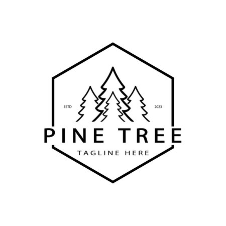 simple pine or fir tree logo,evergreen.for pine forest,adventurers,camping,nature,badges and business.vectorのイラスト素材