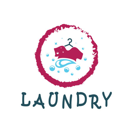 simple creative laundry logo, with the concept of a clothes or clothes washing machine, foam. water drops, logo for washing, clothes deodorizer, badge, companyのイラスト素材