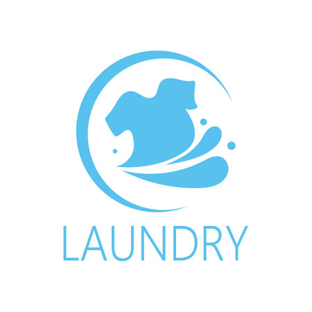 simple creative laundry logo, with the concept of a clothes or clothes washing machine, foam. water drops, logo for washing, clothes deodorizer, badge, companyのイラスト素材