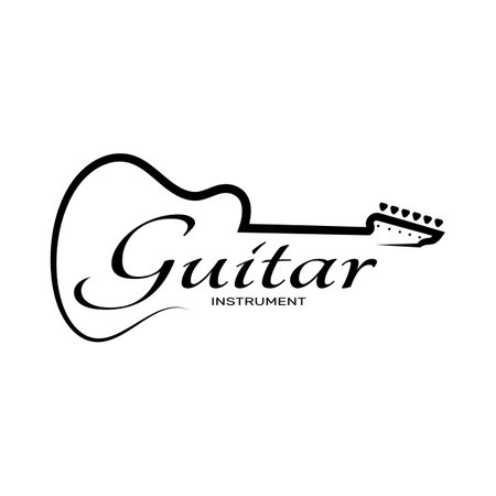 Simple musical guitar instrument logo, for guitar shop, music instrument store, orchestra, guitar lessons, apps, games, music studio, vectorのイラスト素材