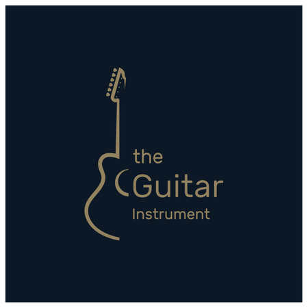 Simple musical guitar instrument logo, for guitar shop, music instrument store, orchestra, guitar lessons, apps, games, music studio, vectorのイラスト素材