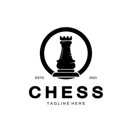 Chess strategy game logo with horse, king, pawn, minister and rook. Logo for chess tournament, chess team, chess championship, chess game application.のイラスト素材