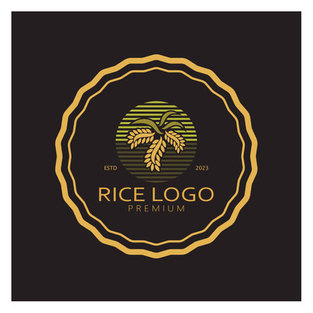 Paddy plant logo,rice grain logo,rice,natural organic farming,for business,company,agriculture,product,farm shop,agricultural equipment,rice warehouse,with modern minimalist concept abstract simple vectorのイラスト素材