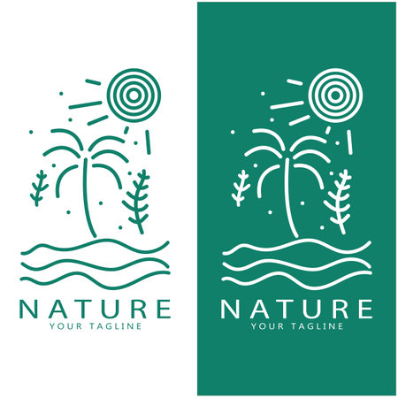 Nature vector logo. with trees, rivers, seas, mountains, business emblems, travel badges, ,ecological health,のイラスト素材