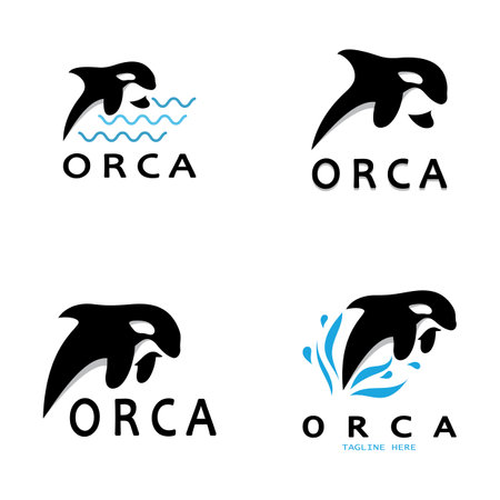 Simple black orca whale animal illustration logo creative design, killer whale, underwater animal. Logo for business, identity and branding,badge,conservation,ecology concept,sea animal protection,vectorのイラスト素材
