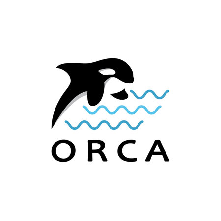 Simple black orca whale animal illustration logo creative design, killer whale, underwater animal. Logo for business, identity and branding,badge,conservation,ecology concept,sea animal protection,vectorのイラスト素材