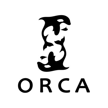 Simple black orca whale animal illustration logo creative design, killer whale, underwater animal. Logo for business, identity and branding,badge,conservation,ecology concept,sea animal protection,vectorのイラスト素材