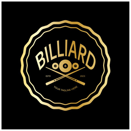 simple billiards logo template illustration with billiard balls and sticks,design for billiards booth,billiards business,bills competition,mobile billiards game,app,badge,billiards sport,vectorのイラスト素材