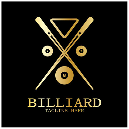 simple billiards logo template illustration with billiard balls and sticks,design for billiards booth,billiards business,bills competition,mobile billiards game,app,badge,billiards sport,vectorのイラスト素材