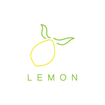 Fresh lemon fruit logo with leaves illustration template. Logo for lemon juice,lemon garden,fruit shop,modern vector.のイラスト素材