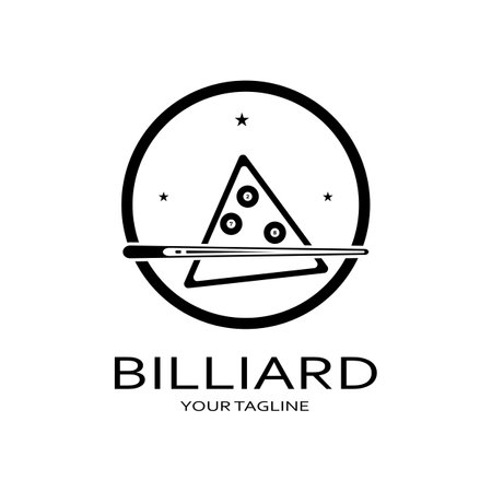 simple billiards logo template illustration with billiard balls and sticks,design for billiards booth,billiards business,bills competition,mobile billiards game,app,badge,billiards sport,vectorのイラスト素材