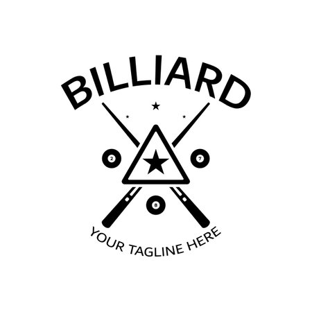 simple billiards logo template illustration with billiard balls and sticks,design for billiards booth,billiards business,bills competition,mobile billiards game,app,badge,billiards sport,vectorのイラスト素材
