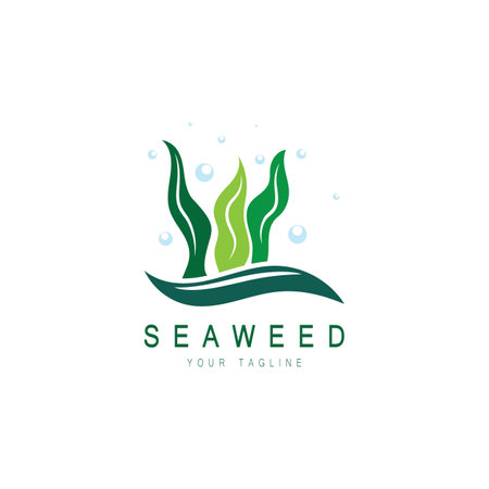 Seaweed vector logo icon illustration design.includes seafood,natural products,florist,ecology,wellness,spa.のイラスト素材