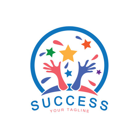 Abstract people success logo design.fun people,healthy people,sport,community people symbol vector illustrationのイラスト素材