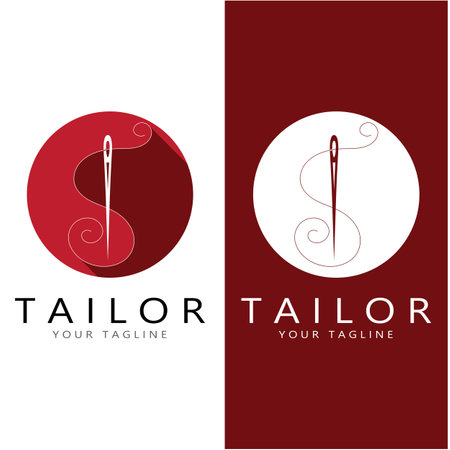 tailor logo icon illustration template combination of buttons for clothes, thread and sewing machine, for clothing product design, convection companies, fashion in vector formのイラスト素材