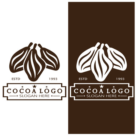 cocoa logo,cocoa bean,cocoa tree,cocoa branches and leaves,chocolate mix on white background,vintage,modern,simple,minimalist icon illustration template design vectorのイラスト素材